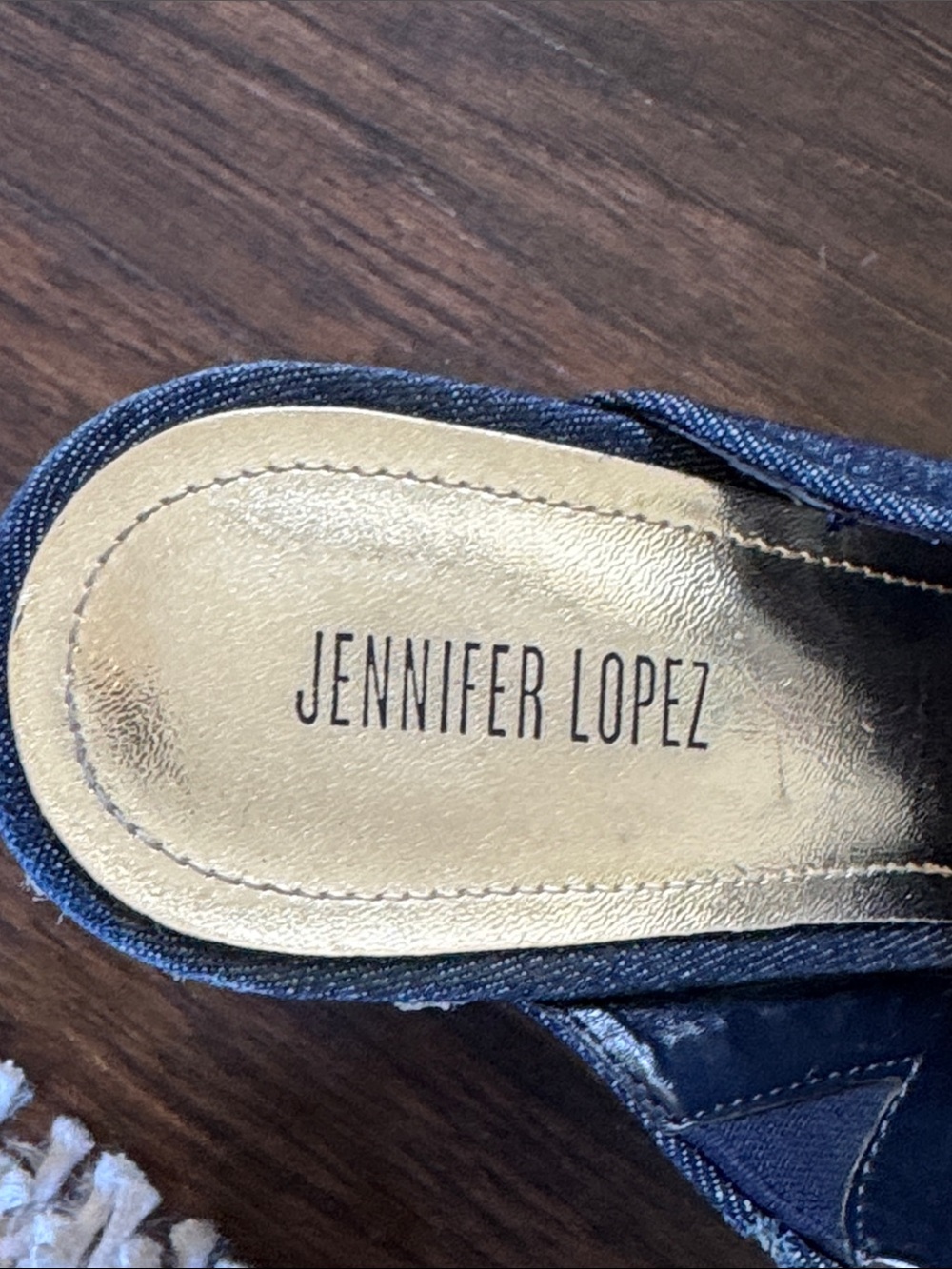 Jennifer Lopez Navy Denim Crisscross Espadrille Wedge Mules - Picture 5 of 10